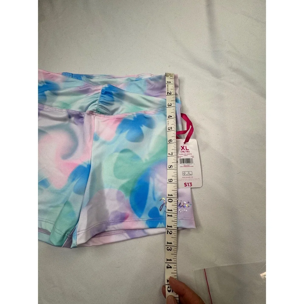 Justice Girl XL 16/18 Cloud Dye Purple Tie Dye Dance Gym Shorts Butterfly
